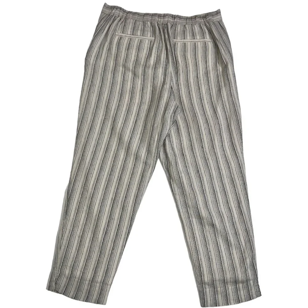 Banana Republic Off White Navy Striped Linen Tapered Hayden Pant Size 12